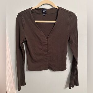 GAP Women's Dark Green Ribbed Long Sleeve Top